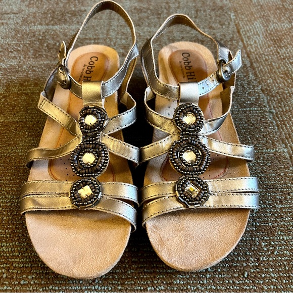 Cobb Hill New Balance Rockport Gold Hollywood Hannah Wedge Sandals, size 9.5 - Picture 2 of 12